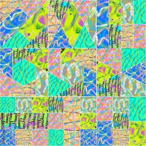 Creative abstract collage mosaic, bright colorful background