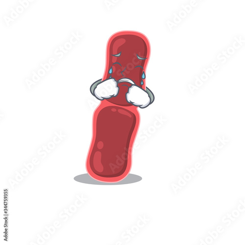 Cartoon character design of bacillus bacteria with a crying face