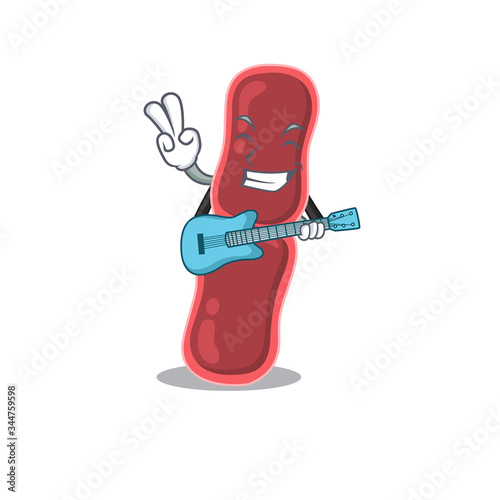 Talented musician of bacillus bacteria cartoon design playing a guitar