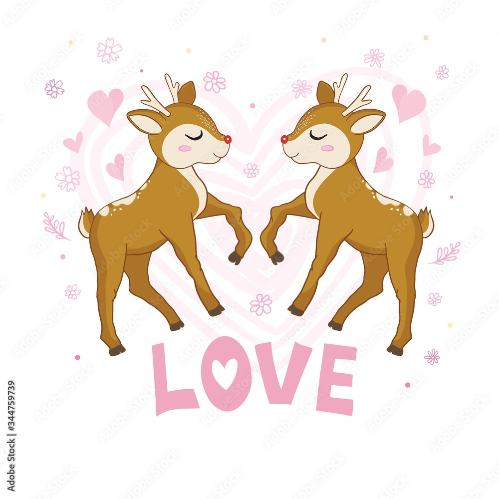 Vector illustration of a cute deer with a crown on his head on a pink background. Vector illustration of a cute deer with a crown on his head on a pink background.