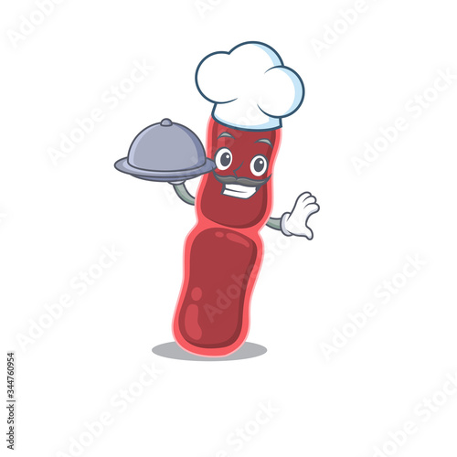 Bacillus bacteria chef cartoon character serving food on tray