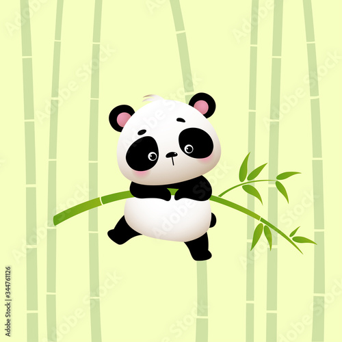 Fototapeta Naklejka Na Ścianę i Meble -  Vector illustration cartoon panda hanging on the bamboo trees.