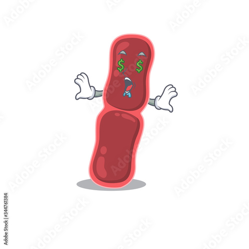 Rich cartoon character design of bacillus bacteria with money eyes
