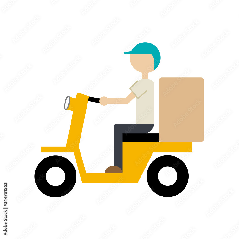 Illustration of food delivery service, vector icon isolated on white background (motorcycle)