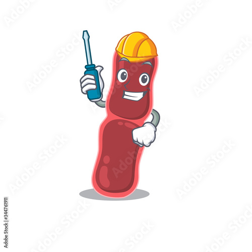 cartoon character of bacillus bacteria worked as an automotive