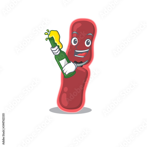 Mascot character design of bacillus bacteria say cheers with bottle of beer