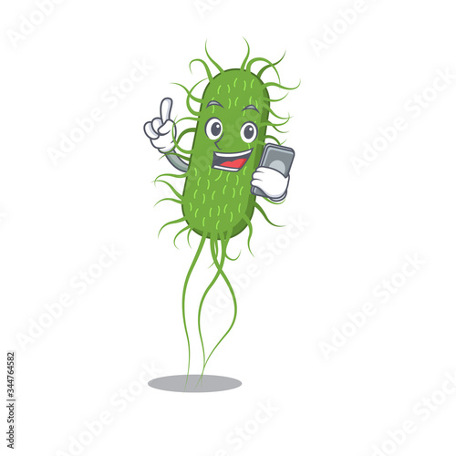 E.coli bacteria cartoon character speaking on phone