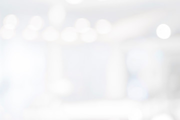 Abstract white blurred background bright light bokeh, interior modern hospital room