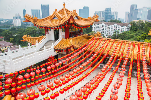  red lanterns decorations at Thean Hou Temple in Kuala Lumpur, Malaysia
