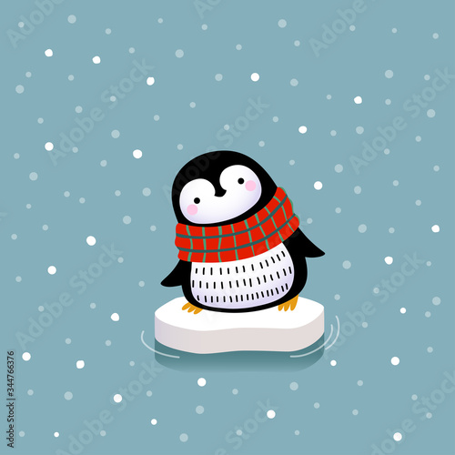Vector illustration of a cute penguin on the ice floe.