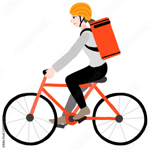 自転車に乗っている配達員の女性　出前　デリバリー　宅食