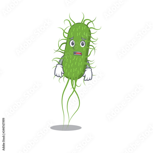 Cartoon design style of e.coli bacteria showing worried face