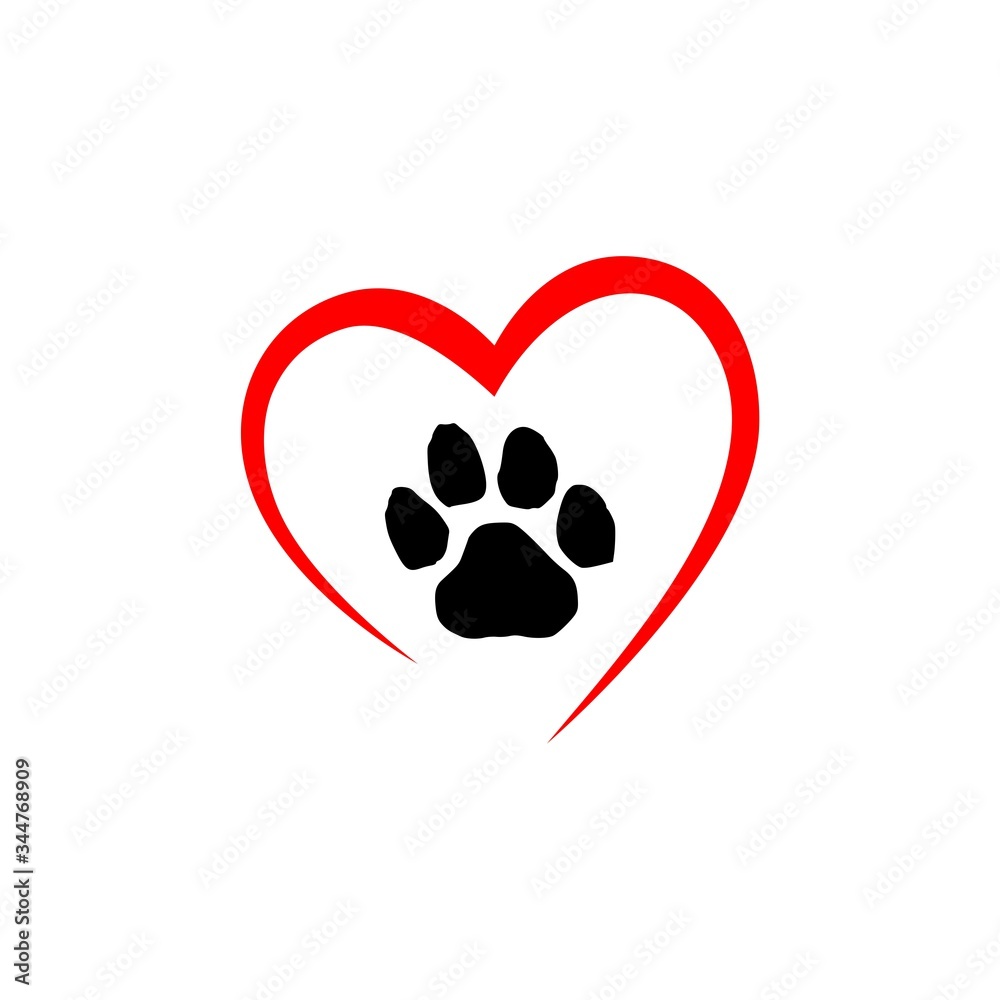 Heart with animals footprint icon on white background Heart with animals footprint icon on white background