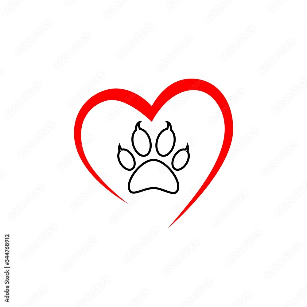 Heart with animals footprint icon on white background Heart with animals footprint icon on white background