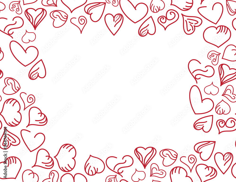 Red White Hand Drawn Hearts Seamless Frame