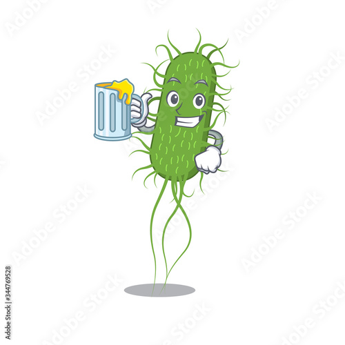A cartoon concept of e.coli bacteria rise up a glass of beer
