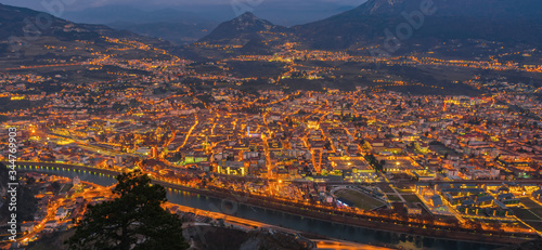 Trento by night: night view of the city of Trento in Trentino Alto Adige, northern Italy during the Christmas holidays