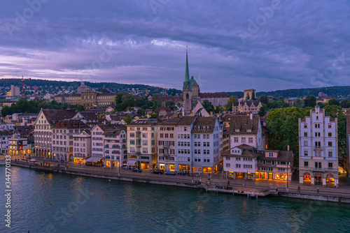 Dramatic view of Zurich at sunset in Switzerland.