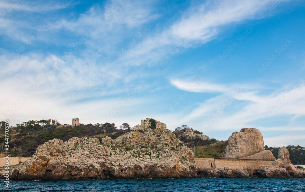 Panoramic view of Montagna Spaccata, a beautiful place near ionian sea, Salento, south Italy