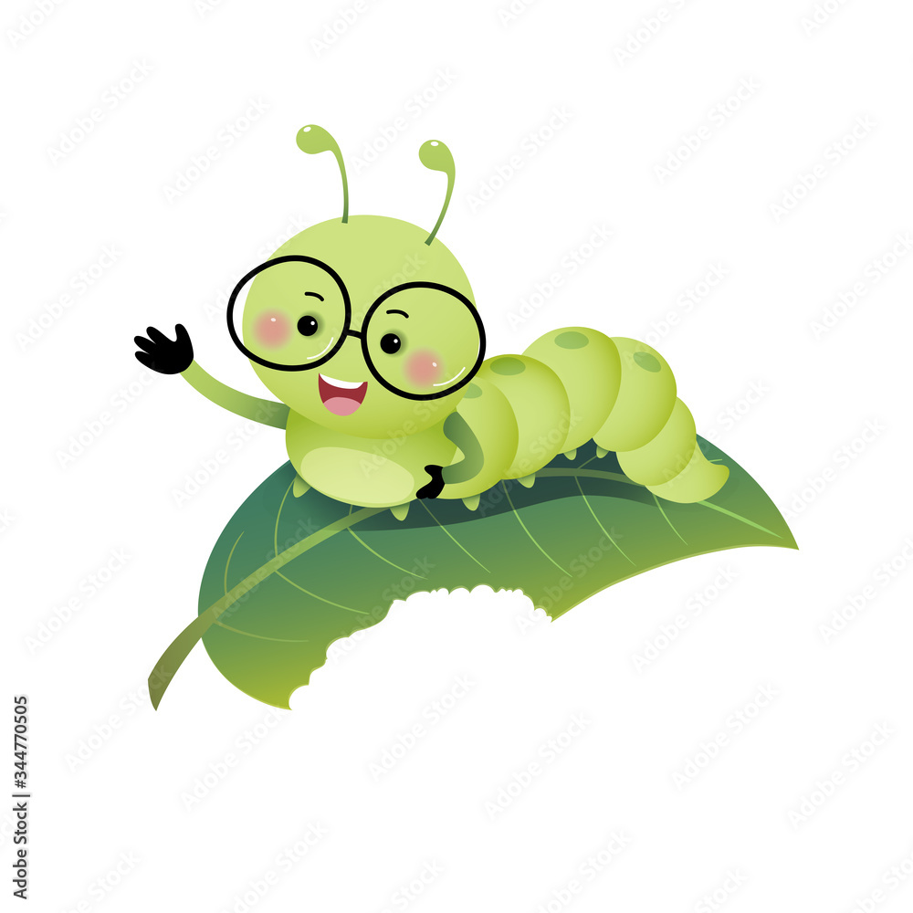 Vector illustration cute cartoon caterpillar wearing glasses and