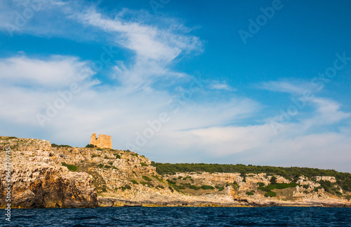 Watchtower near ionian sea (Uluzzo tower in Porto Selvaggio) Apulia, Salento, Italy
