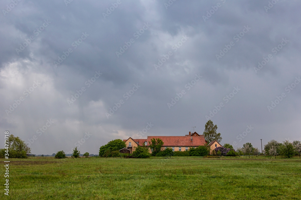View of a very lonely situated farmstead. Seen in Havelland, Brandenburg.