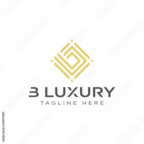 Modern Luxury Template Logo Design Professional, Initials of Letter B, Leaf with Decoration in Gold Square Shape