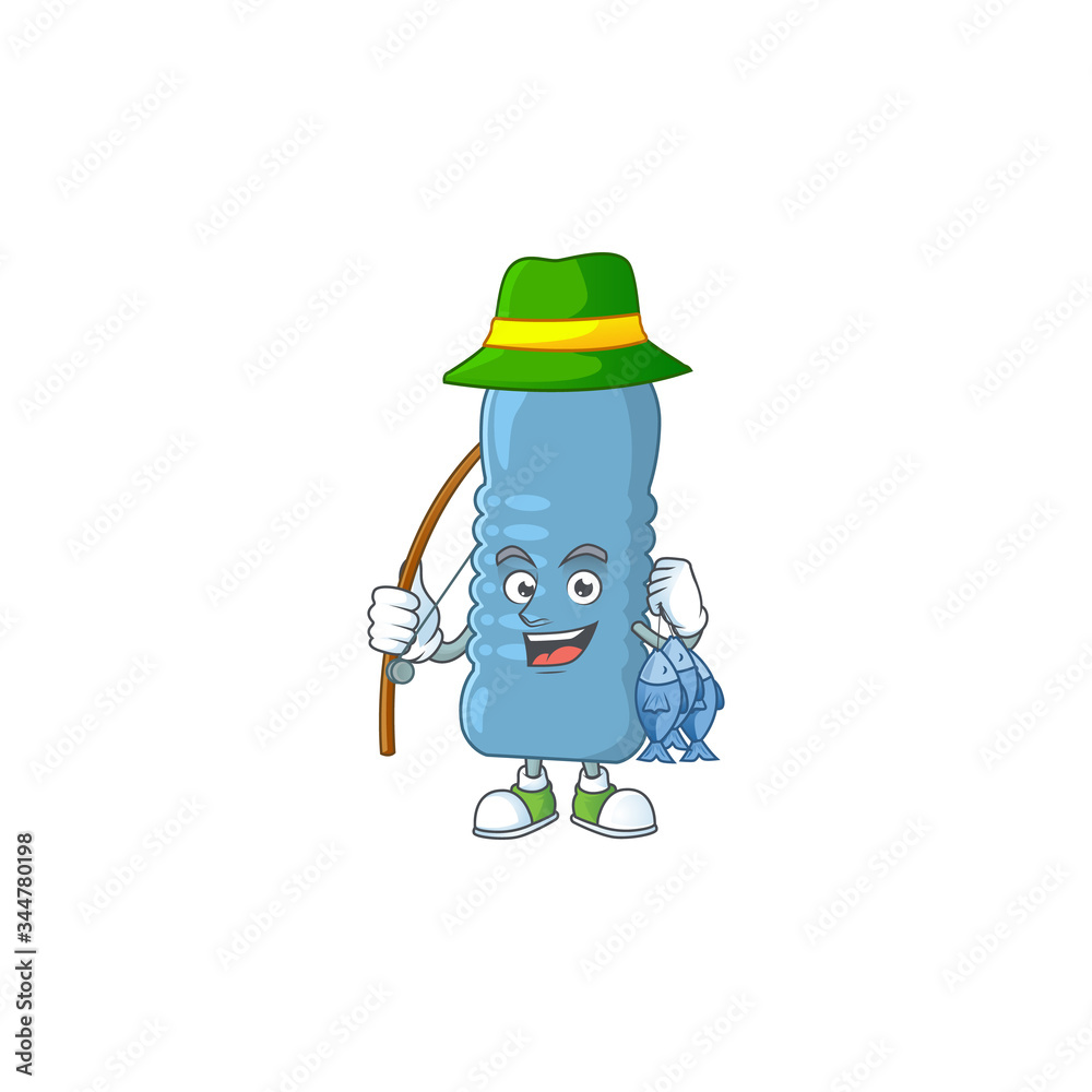 A Picture of mineral bottle fisher mascot design catch a fish A Picture of mineral bottle fisher mascot design catch a fish