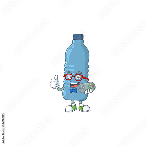 Mineral bottle talented gamer mascot design play game with controller