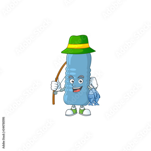 A Picture of mineral bottle fisher mascot design catch a fish