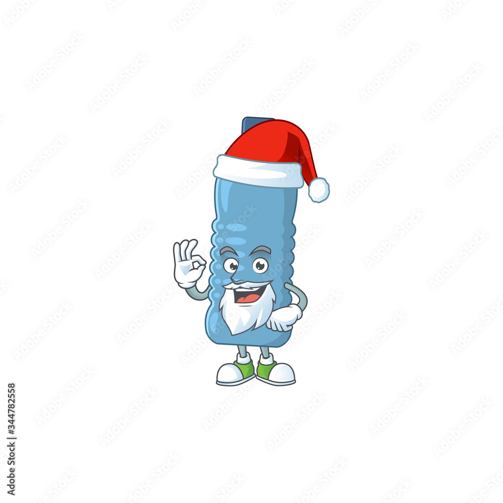 Friendly mineral bottle Santa cartoon character design with ok finger