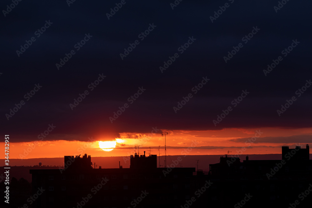 Dawn View over housing in Madrid with Dramatic Sky Dawn View over housing in Madrid with Dramatic Sky