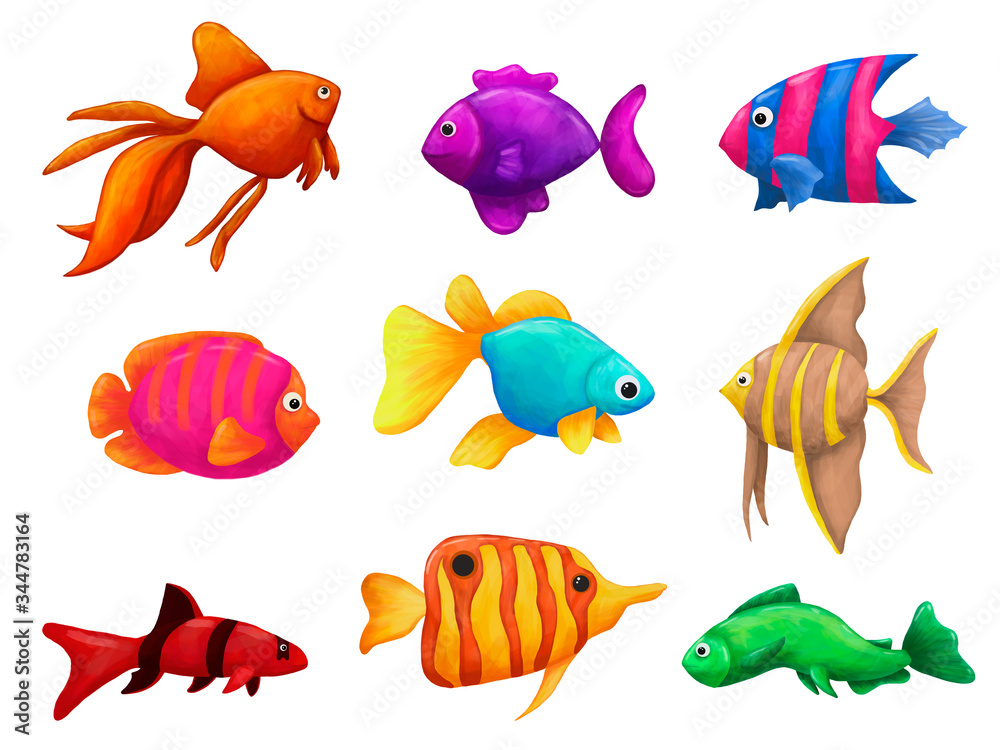 nine bright multi-colored sea fish nine bright multi-colored sea fish