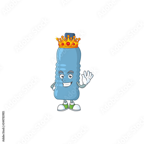 The Charismatic King of mineral bottle cartoon character design wearing gold crown