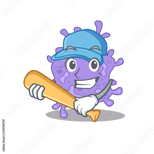 Picture of staphylococcus aureus cartoon character playing baseball