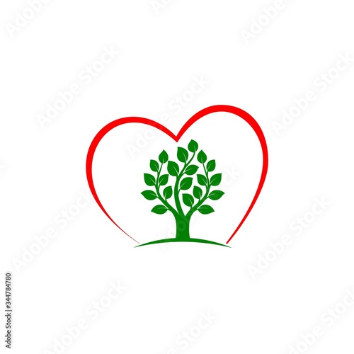 Tree with heart logo icon on white background © sljubisa