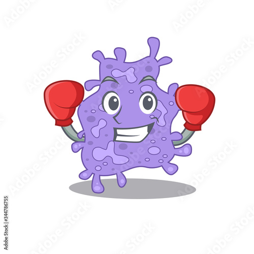 A sporty boxing athlete mascot design of staphylococcus aureus with red boxing gloves photo