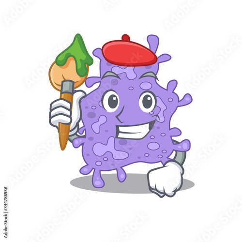A creative staphylococcus aureus artist mascot design style paint with a brush