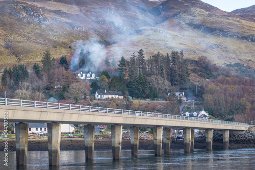 A bridge across the village in Scottish Highlands, UK