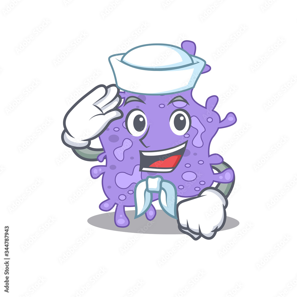Sailor cartoon character of staphylococcus aureus with white hat Sailor cartoon character of staphylococcus aureus with white hat