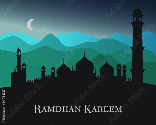 Mosque silhouette at night Ramadhan Kareem type