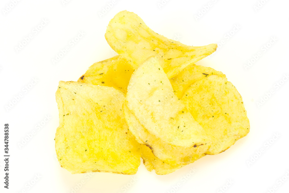 Natural potato salted chips heap Natural potato salted chips heap