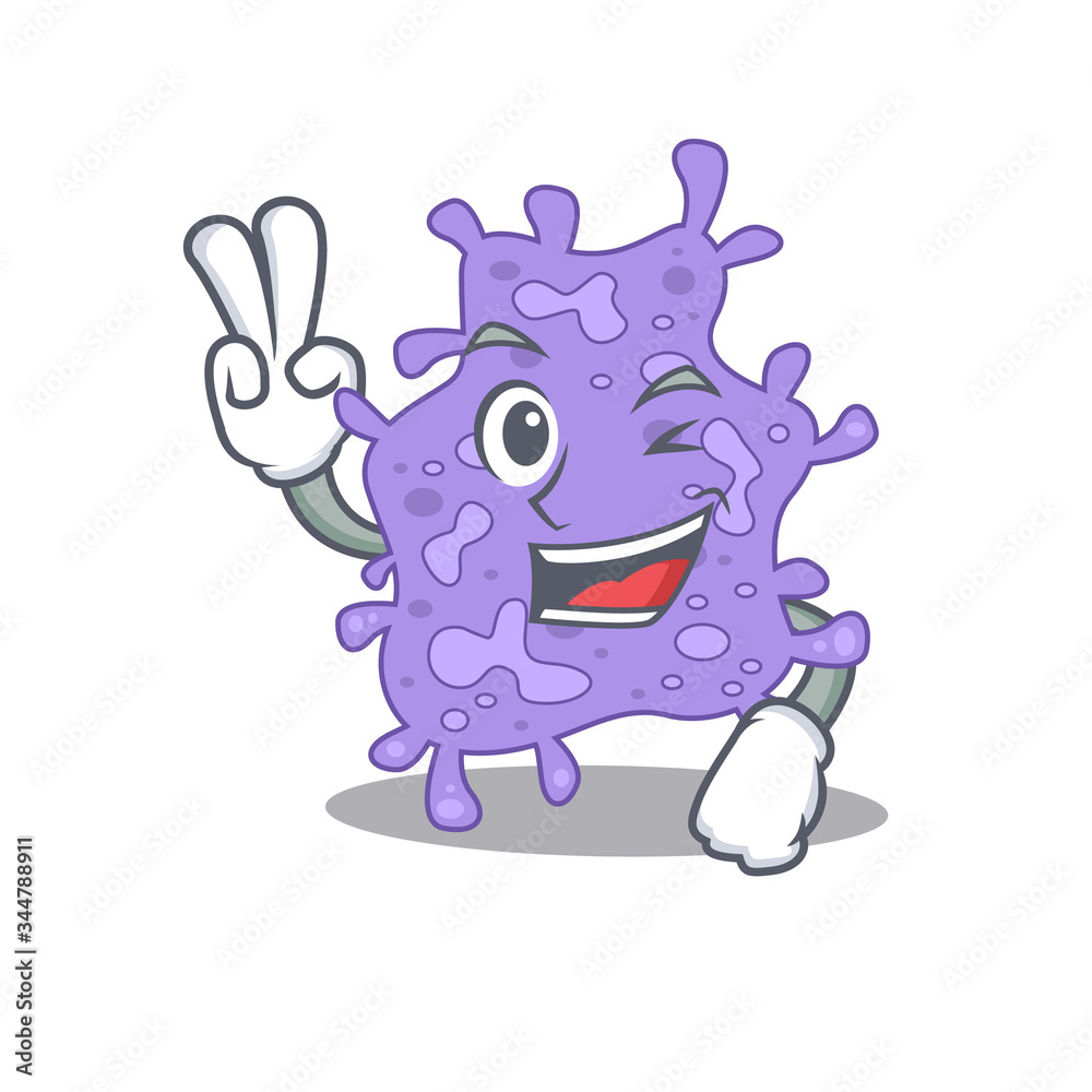 Happy staphylococcus aureus cartoon design concept with two fingers Happy staphylococcus aureus cartoon design concept with two fingers