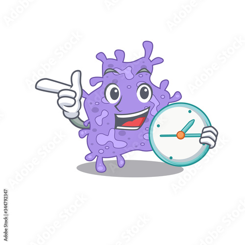 Staphylococcus aureus mascot design concept smiling with clock