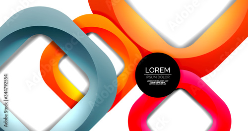 Square geometric vector abstract background, dynamic modern minimal template. Multicolored square shapes with round corners overlapping each other