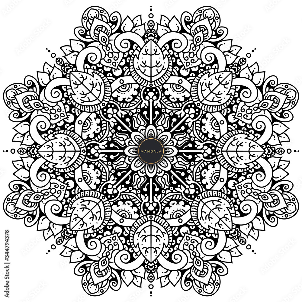 Black and white mandala vector isolated on white. Vector hand drawn circular decorative element. Black and white mandala vector isolated on white. Vector hand drawn circular decorative element.