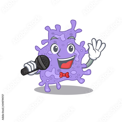 Talented singer of staphylococcus aureus cartoon character holding a microphone