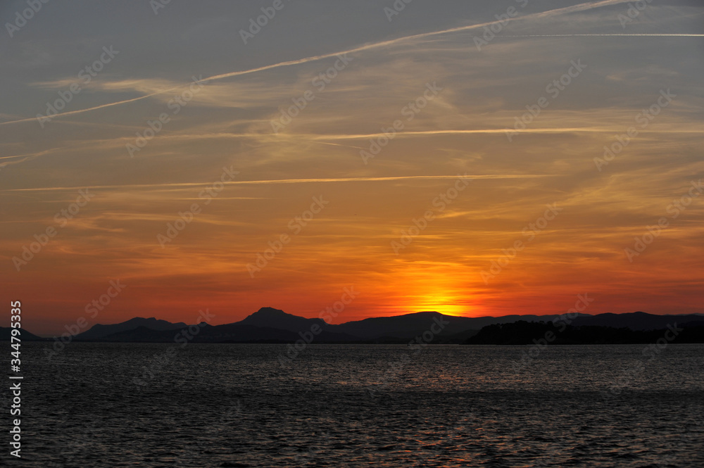 Sunset in the azure france seashore