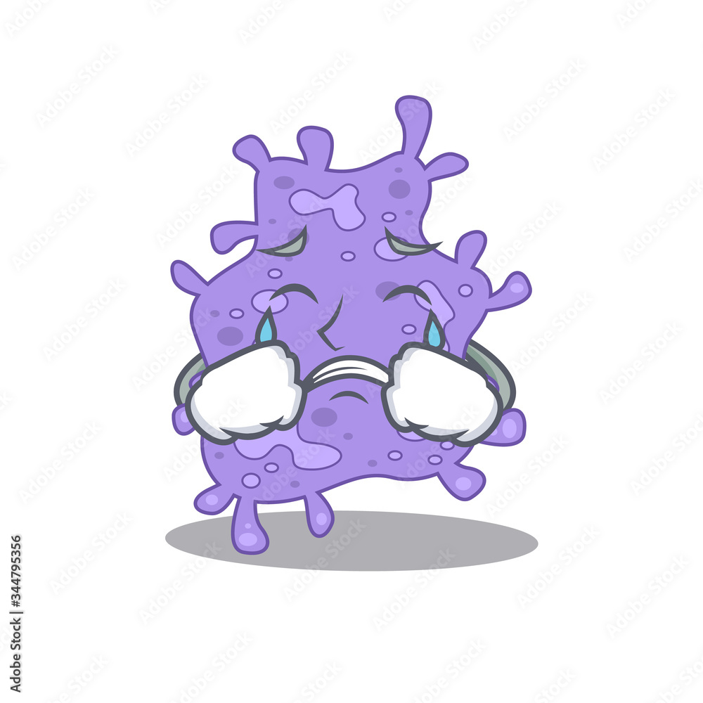 Cartoon character design of staphylococcus aureus with a crying face
