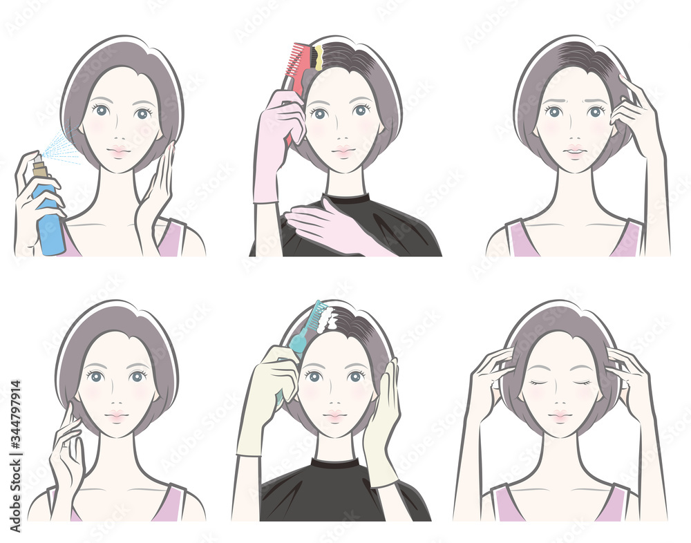 ヘアケアをしている女性のイラスト ヘアケアをしている女性のイラスト
